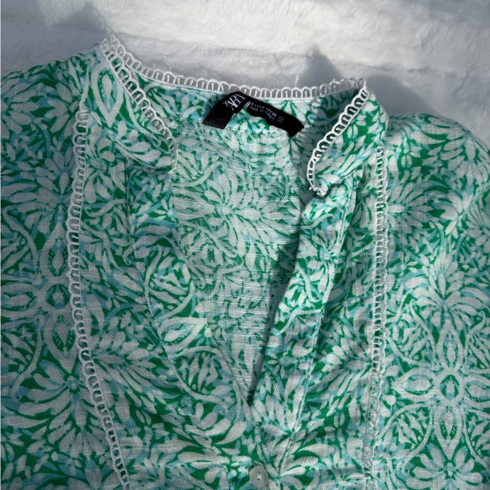 Zara Green Floral Mini Dress Swimsuit Cover Up Flowy Boho Spring Summer - Picture 8 of 9